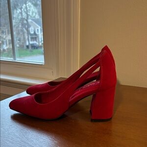Anne Klein iflex Red Suede Block Heel Pumps